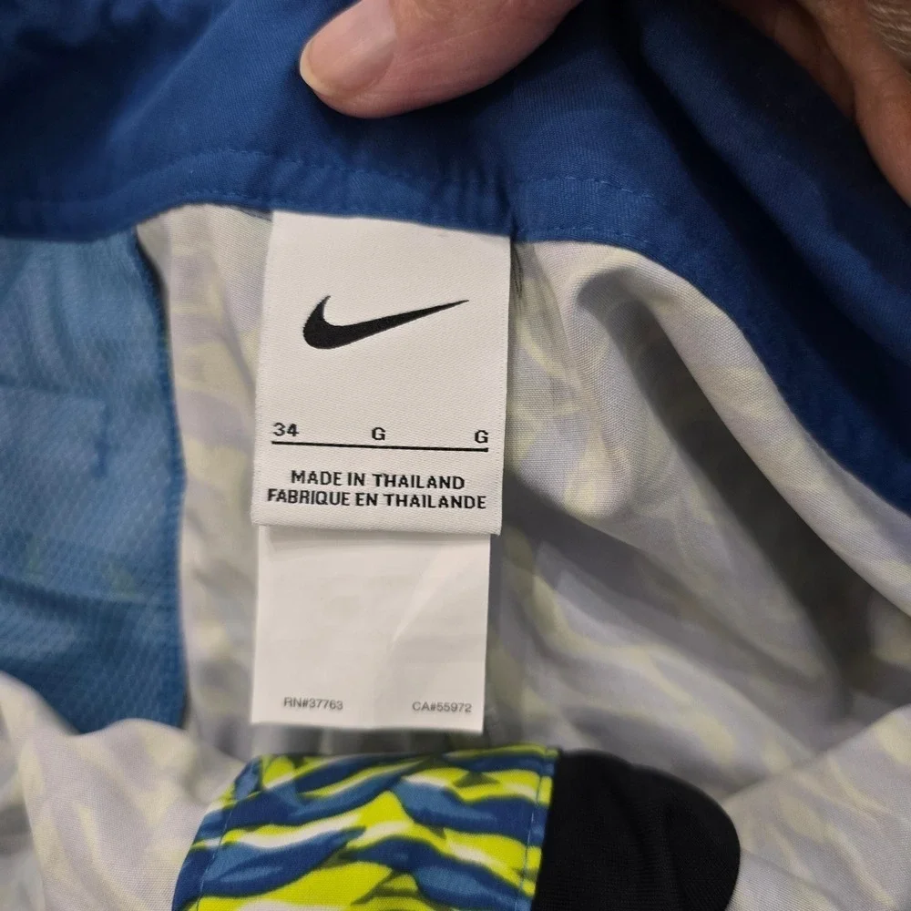 Nike Swim Shorts Men's Size 34 Blue Yellow Zebra Print Board Shorts
